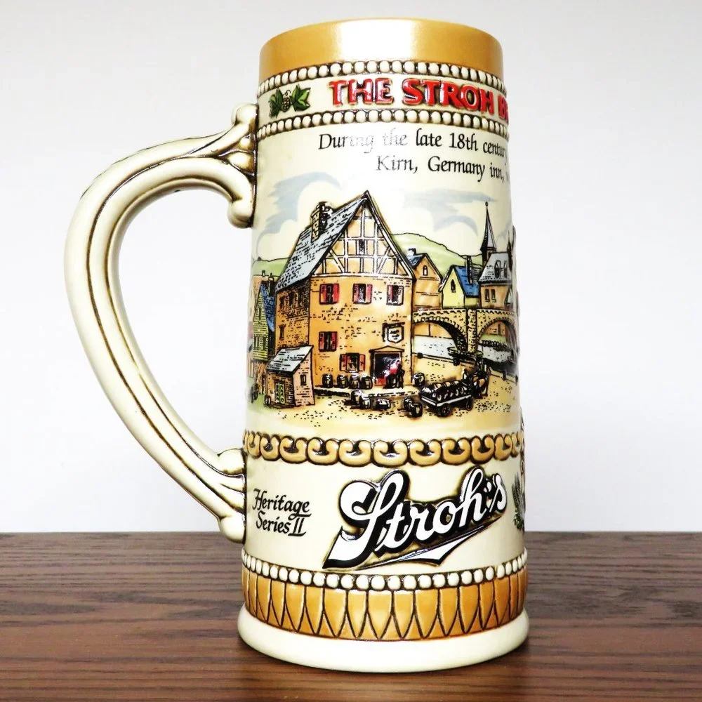 Vintage 1980s Stroh's Ceramic Beer Stein